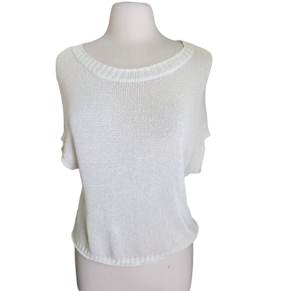 VINCE Open Knit Top Women XS Dolman Short Sleeve Sweater Blouse White‎